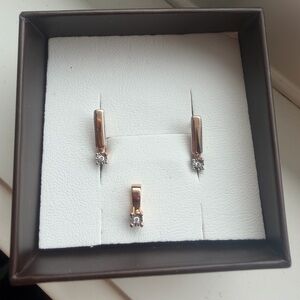 Real 14 k rose gold earrings and pendant with real diamonds